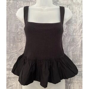 Vintage Abercrombie & Fitch Black Ruched Tank Top Peplum Shirt Size L Layers NWT